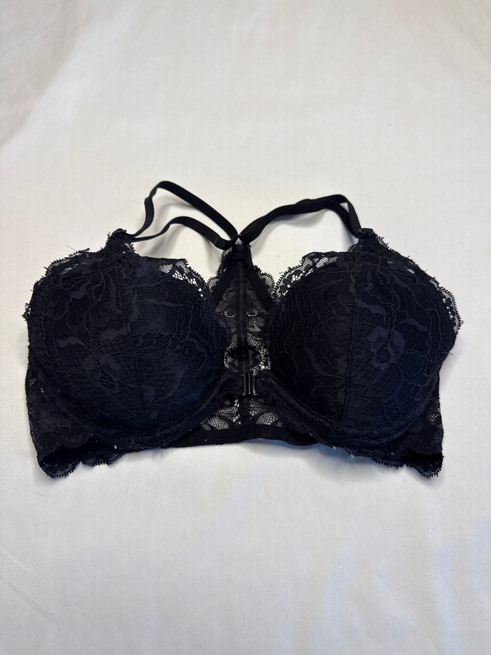 Victoria's Secret Pink Date Racerback Pushup Bra Lacey 32C Black